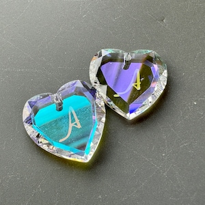 INCREDIBLE vintage SWAROVSKI cursive initial pendant! Faceted crystal heart with an unusual finish!! Sold per piece. SKU 10711
