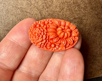 Gorgeous, collectible Coral Glass cabochon!! Vintage Japanese!! Sold per cabochon. SKU 11212