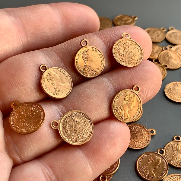 Gorgeous gorgeous gorgeous vintage copper plated brass coin charms!!!