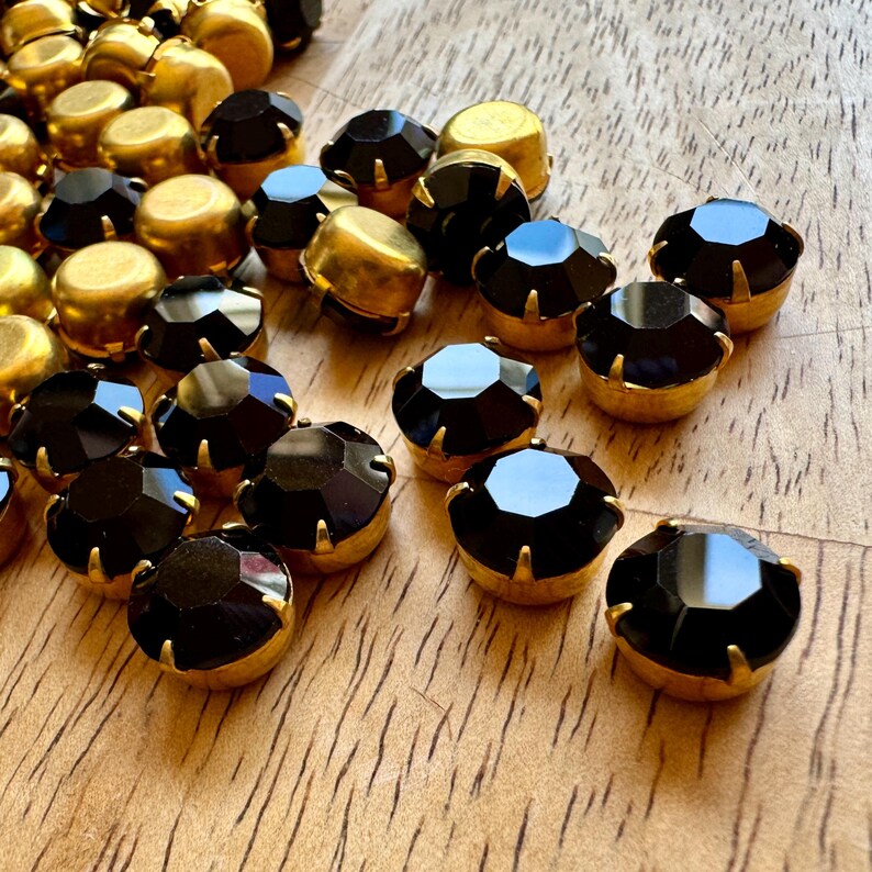Vintage Extra Large Jet Black Swarovski Round Rhinestones Set in Brass ...