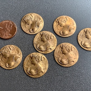 Exquisite and so very intricate details on these vintage brass cameo stampings!! Sold per pair. SKU 14012
