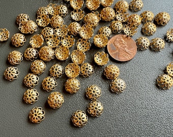 Lovely lacy gold plated filigree bead caps! New, old stock.