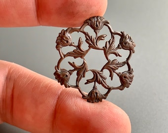 Fabulous vintage floral brass stamping. Gingerbread/chocolate patina!! Sold per piece. SKU 08107