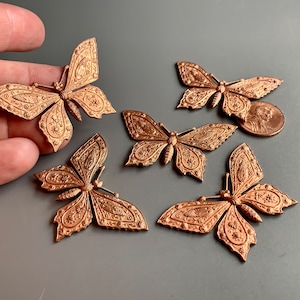 EXCEPTIONAL vintage copper plated thick brass butterfly stamping from the Haskell buyout! Sold per piece. SKU 14017