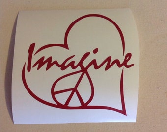 Imaginez le coeur de signe de paix - Autocollant de décalque de vinyle