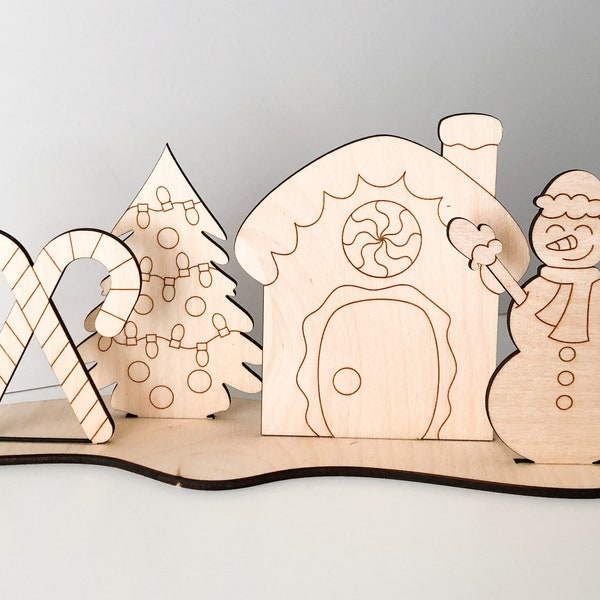 Laser Cut Christmas Snowman Gingerbread House Holiday DIY Paint kit