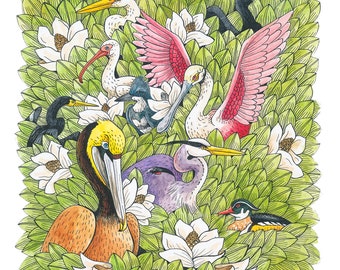 Louisiana Wetland Birds 8x10 Art Print archival paper