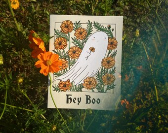 Tarjeta de juego de palabras con fantasmas de Hey Boo