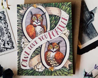 Owl Love You Forever Card, Owls, Greeting cards, Illustration