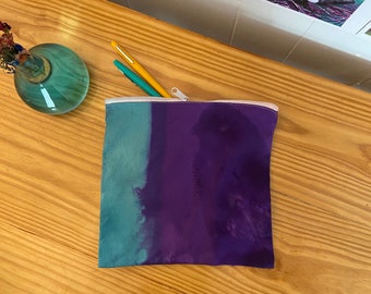 Hand-dyed Teal and Purple Zipper Pouch