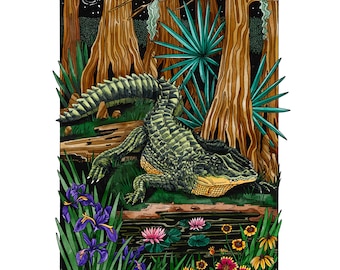 Impresión artística de caimán de 8 x 10 pulgadas