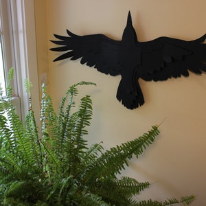 Free Shipping, Steel Crow Sculpture, Raven Garden Sculpture, Flying Raven, Raven Decoration, Matt Black, Yard Art, Raven image 2