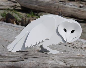 Free Shipping!, Garden Owl, Steel Owl Sculpture, Iron Art, Snowy, Barn Owl, Garden Sculpture, Metal Bird, Owl Yard Decor