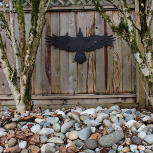 Free Shipping, Steel Crow Sculpture, Raven Garden Sculpture, Flying Raven, Raven Decoration, Matt Black, Yard Art, Raven image 4