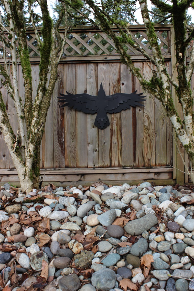 Free Shipping, Steel Crow Sculpture, Raven Garden Sculpture, Flying Raven, Raven Decoration, Matt Black, Yard Art, Raven image 4