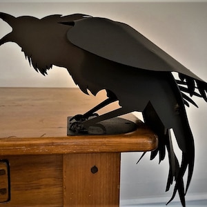 Free Shipping Iron Raven Garden Sculpture. Heavy welded steel crow mounts on a post