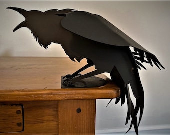 Free Shipping Iron Raven Garden Sculpture. Heavy welded steel crow mounts on a post
