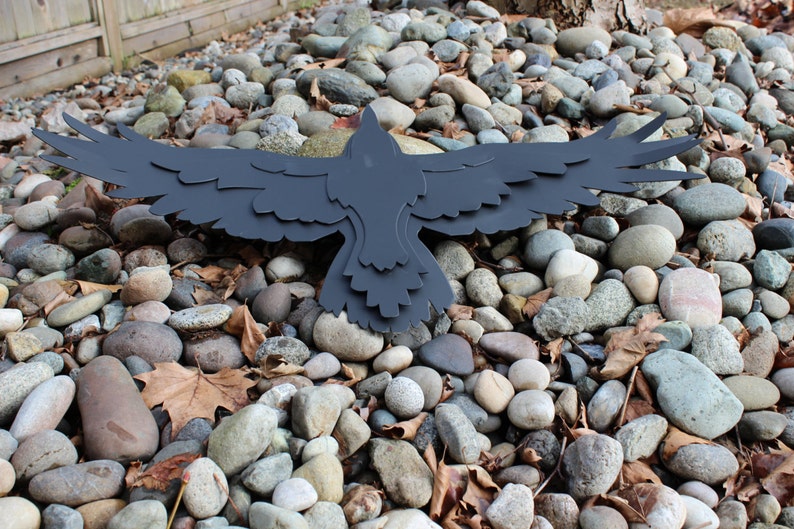 Free Shipping, Steel Crow Sculpture, Raven Garden Sculpture, Flying Raven, Raven Decoration, Matt Black, Yard Art, Raven image 5