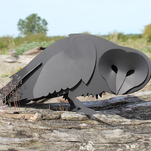 ¡Envío gratis!, Búho del jardín, Escultura de búho de acero, arte de hierro, nevado, búho granero, búho barred, estatua, pájaro, pájaro metálico, arte del patio