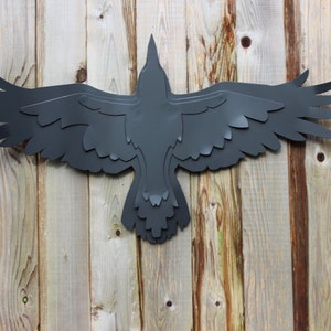 Free Shipping, Steel Crow Sculpture, Raven Garden Sculpture, Flying Raven, Raven Decoration, Matt Black, Yard Art, Raven image 1