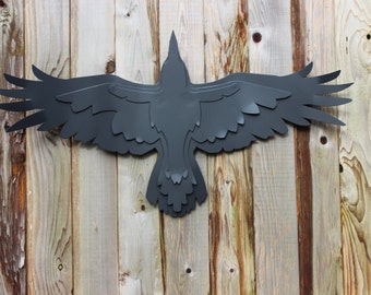 Free Shipping!, Steel Crow Sculpture, Raven Garden Sculpture, Flying Raven, Raven Decoration, Matt Black, Yard Art, Raven