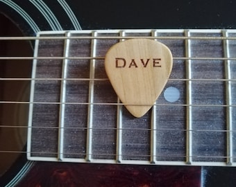 Personalised Oak or Cherry wood Guitar Pick, Custom Made Guitar Picks, Hand Made Guitar Picks, Handmade Plectrums.