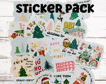 Cute Christmas Sticker Pack - Retro Vintage Holiday Stickers - Waterproof Vinyl - Perfect for DIY Advent Calendars & Gift Baskets