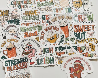 20 Cute Christmas Sticker Pack - Retro Funny Holiday Stickers - Waterproof Vinyl - Perfect for DIY Advent Calendars & Gift Baskets