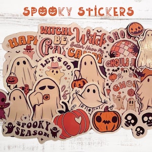 20 Punny Stickers Funny Retro Halloween Sticker Pack, Cute Spooky Stickers, Waterproof Vinyl Sticker Pack, Halloween Gift