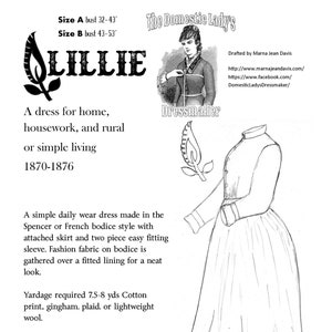 Lillie- dress  for home, housework, and rural or simple living 1870-1876- Sewing Pattern