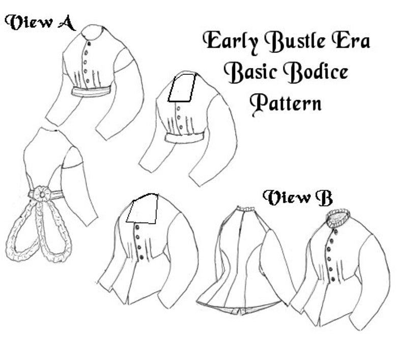 Victorian Sewing Patterns- Dress, Blouse, Hat, Coat, Lingerie     Early Bustle Era Bodice Pattern  AT vintagedancer.com