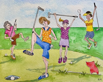 Funny Women Golfers Watercolor Note Cards Set: Golf Humor Gift