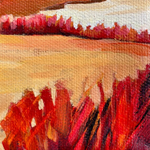 Sunset Golfer Miniature Acrylic Painting, Golf Art Gift, 6x6