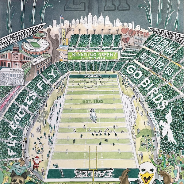 PHILADELPHIA EAGLES POSTER! Sports Art Print, Philly, Football, Man Cave, Sports Dorm Room Decor, Eagles Super Bowl, Lincoln Financial Field