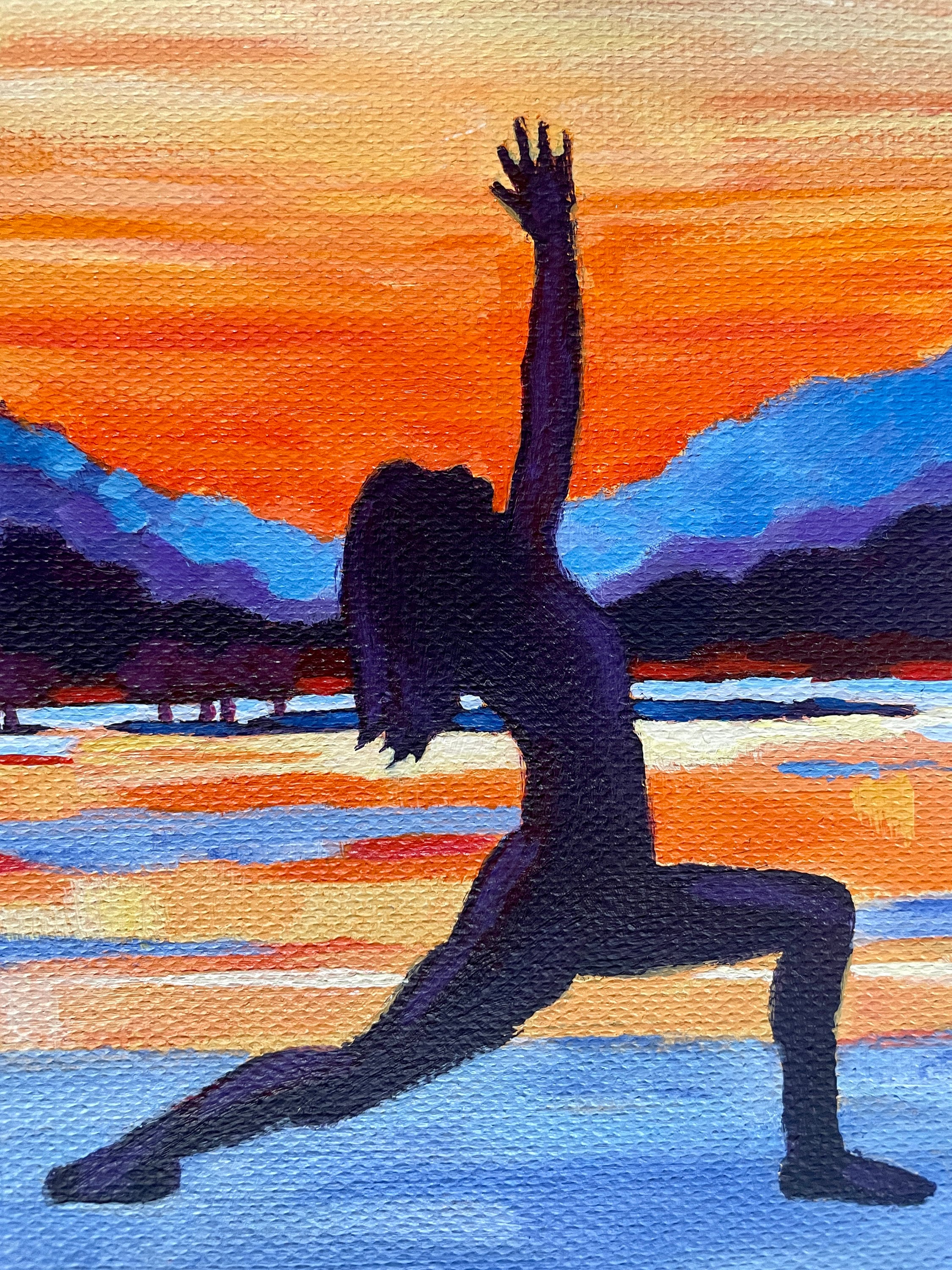 Yoga Warrior Pose Miniature Painting: Zen Sunset Acrylic Art - Etsy, image size:2250x3000