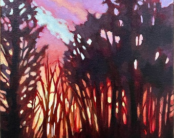 TREELINE SILHOUETTE! Acrylic Painting, Trees, Nature Lover, Sunrise, Sunset, Sky, Woodland, Forest