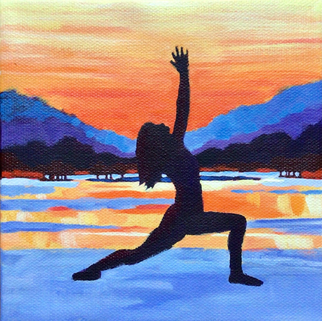 Yoga Warrior Pose Miniature Painting: Zen Sunset Acrylic Art - Etsy