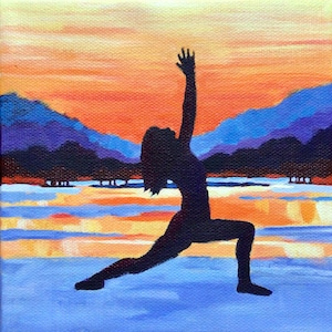 YOGA WARRIOR! Original Acrylic Miniature Painting, Zen Art, Meditation, Sports Fitness Art, Spa Decor, Namaste, Mantra, Lotus, Yoga Pose Art
