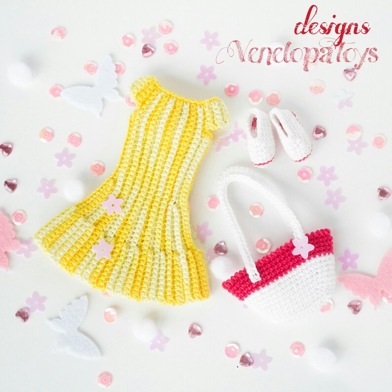 shoes and bag Dolls Jessica\u201d PATTERN \u201cYellow dress crochet, amigurumi