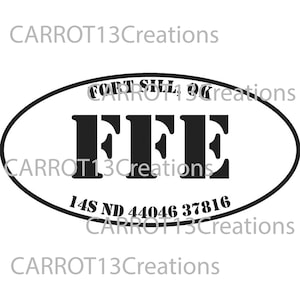 Fogo de artilharia para efeito Ft Sill, OK com coordenadas MGRS arquivos svg, png, jpg para decalque de vinil, cricut, silhueta