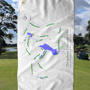 Toallas de golf, diseño del mapa del campo de golf del Auburn University Club, personalizables para torneos, obsequio para entusiastas del golf, logotipo personalizado