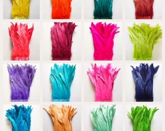 Coque Tail Feathers Sold Per 18" Inches (Half Yard) /Costume Millinery Carnival Dyed Feather Trim/10-12" long