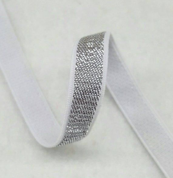 2 inch (50mm) Wide Silver Glitter Striped Elastic Band, Soft
