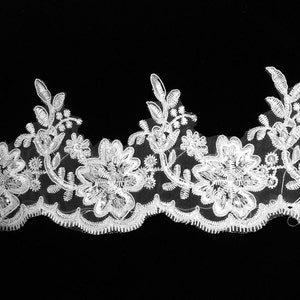 bead and sequined lace trim, beading cord lace trim, bridal lace trim selling per yard