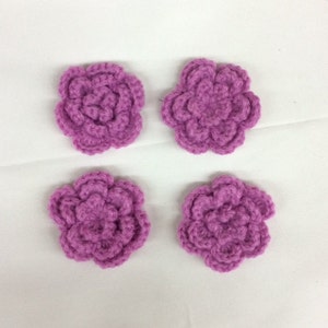 Crochet Flower Appliques - 5 Rose Pink Layered Flowers