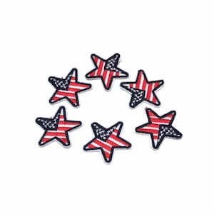Patriotic America Star Patches Red White Blue (Sold in Set of 6 Pieces) Iron on or Stitch