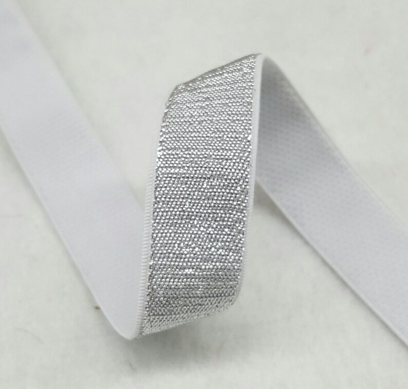 Suncoolla 5M Gold Silver Glitter Elastic Band (Silver, 30mm - View #6