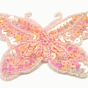 4pcs Sequins & Beaded Pink Butterfly (Medium) Applique patch(2.5&quot; x 3.75&quot;)