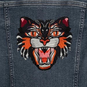 Large Tiger Face Iron-On Patch, 7.5”x8” (19cm x 20cm) Embroidered Appliqué for Jackets, Backpacks, and DIY Projects