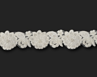Bead and Sequined Lace Trim - Beading Cord Lace Trim - Bridal Lace Trim (Sold by the Yard)